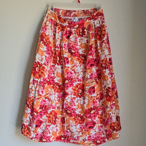 Japna Dresses & Skirts - Pink and Red Smocked A-Line Midi Skirt